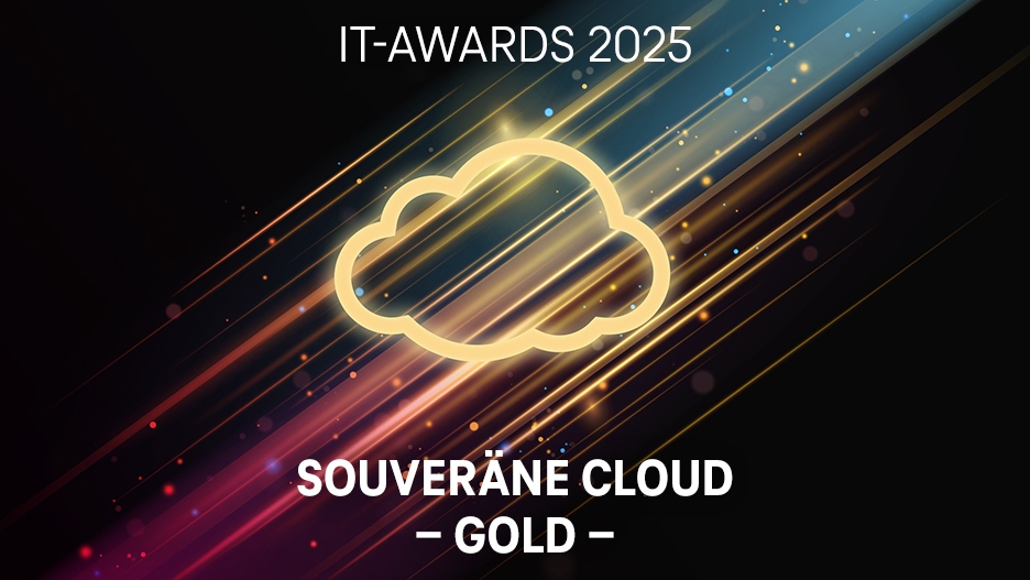 Cloud Grafik mit Text: IT-Awards 2025; Souveräne Cloud Gold