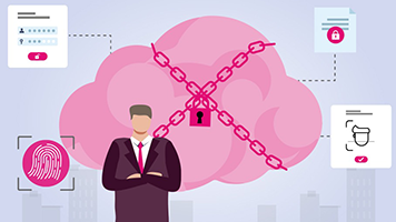 Visualization of a cloud infrastructure with a shield symbol representing the Cloud Firewall for securing workloads.