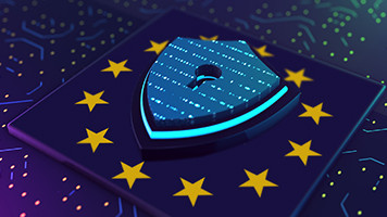 Depiction of a European flag with a castle icon in the center of the stars