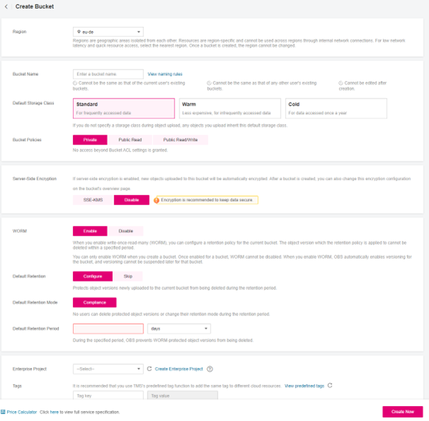 Screenshot Buckets erstellen