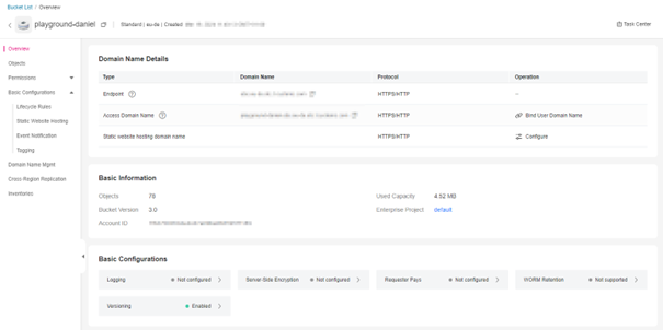 Screenshot Buckets Konfiguration