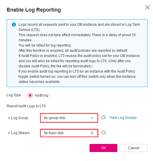 Screenshot DDS Enable Log Reporting