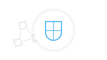 Icon composition of protective shield and network symbolize improved security