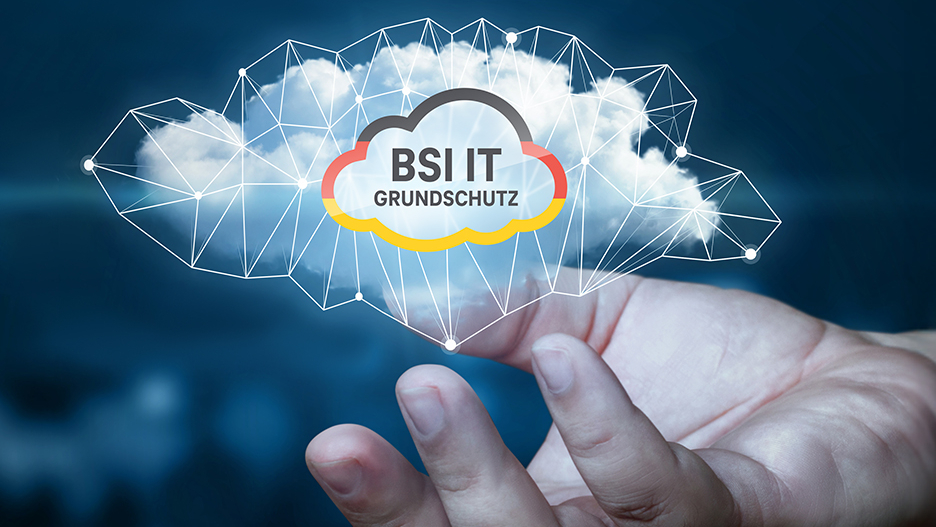 Illustration of a BSI IT cloud hovering above a hand.