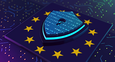 Darstellung einer Europa-Flagge mit Schloss-Icon im Zentrum der Sterne