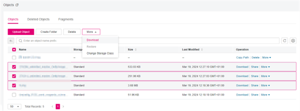Screenshot Objektliste