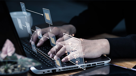 Laptop with a view of a transparent screen with neglected elements