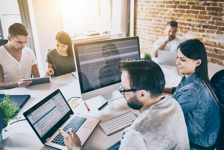 A team of developers and operations engineers working together.