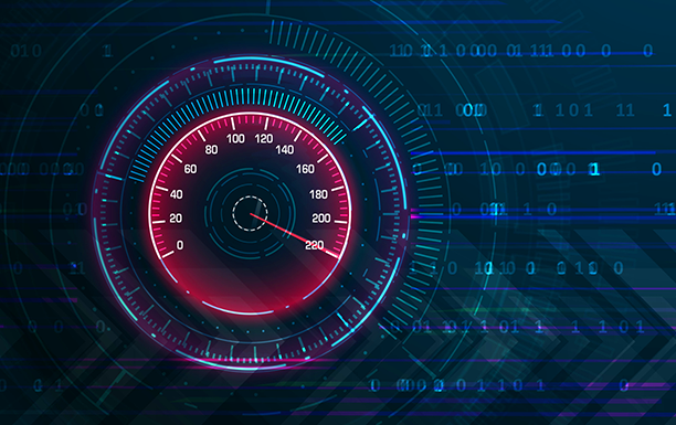 Digital speedometer symbolizes quick and easy migration of AI applications