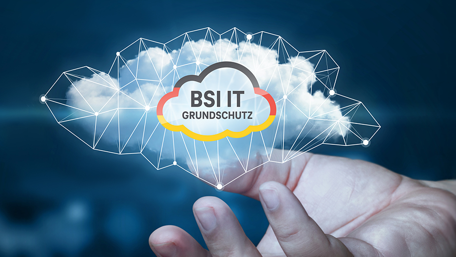 Illustration der BSI IT Cloud die über einer Hand schwebt