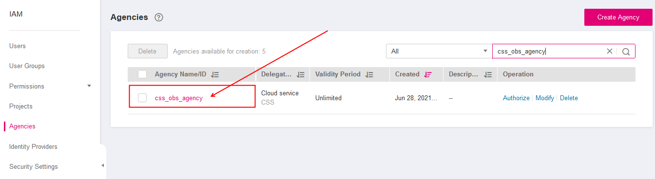 Screenshot IAM Agencies